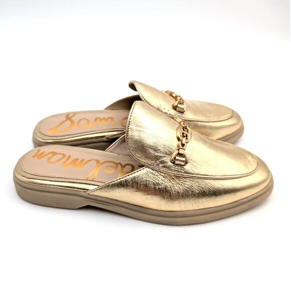 Sam Edelman Kira Slip On Mule Women's Logo Leather Gold Size US7.5M EU38 - Picture 3 of 12